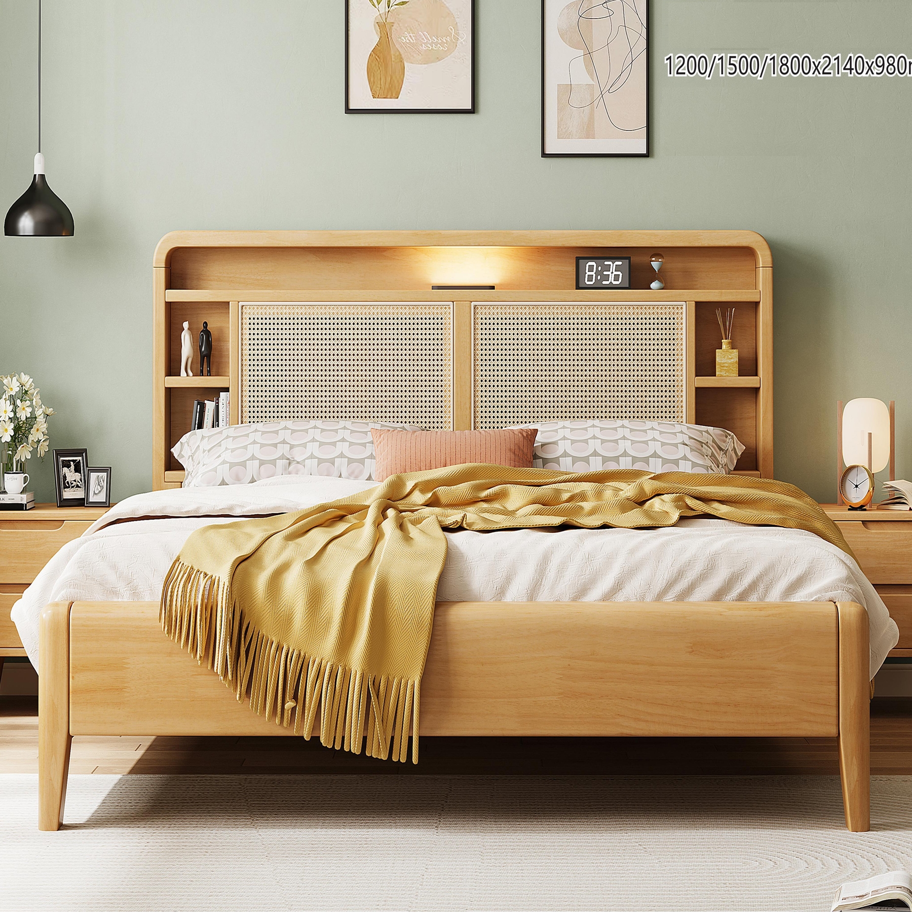 Rattan wood bed