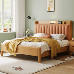 soft backrest wood bed BD-A029 Soft backrest wood bed